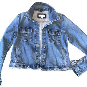 EUC Loft Denim Jacket Button Up Pocket Front Collared Cotton Blend Blue XS/S